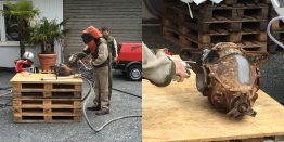Schulung Sandstrahlen als Oberflächenbehandlung mit Parkett Remel