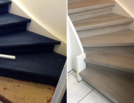 Gleiches Laminat für Treppe und Boden – Renovierung mit trenovo