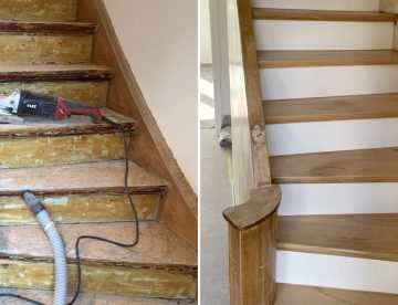 Holztreppe renovieren - vorher und nachher