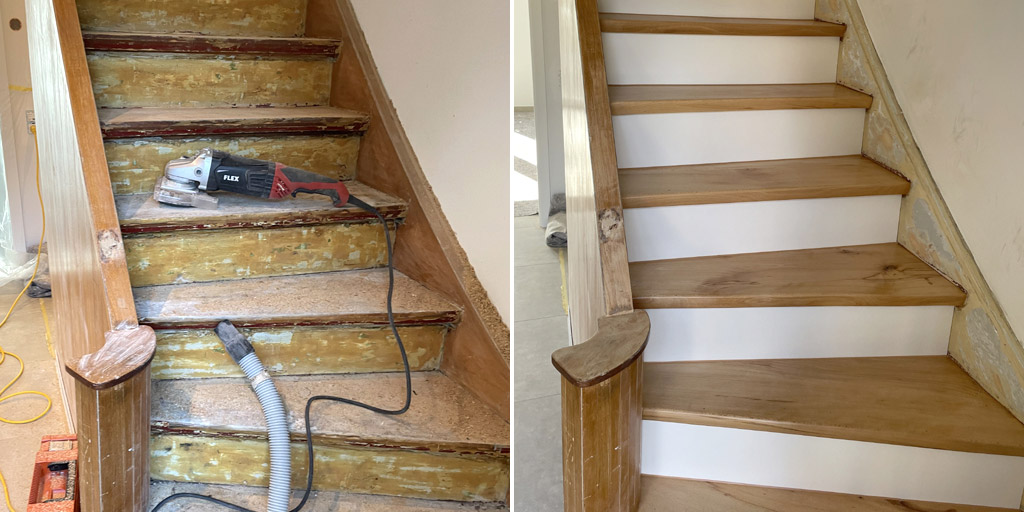 Holztreppe renovieren - vorher und nachher