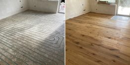 Parkett auf Fußbodenheizung verlegen vorher, nachher